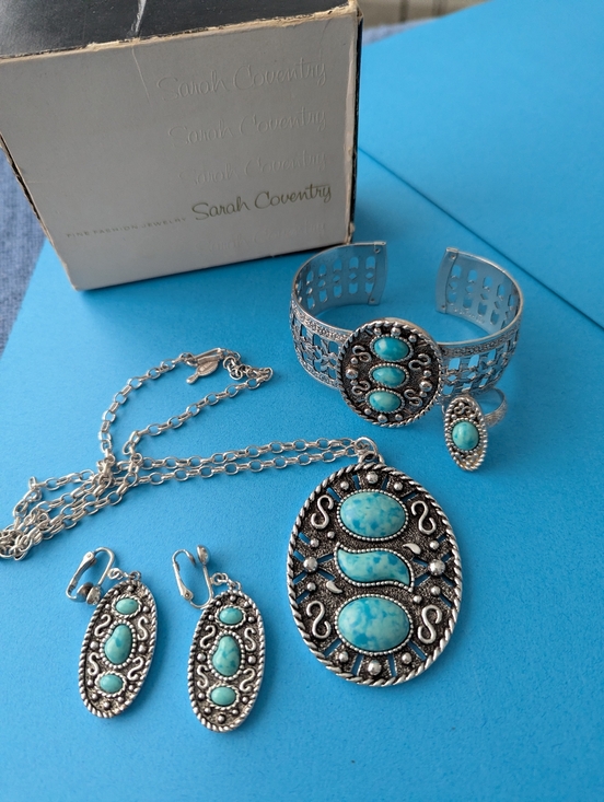 Sarah Coventry Jewelry - Vintage 70s Signed Sarah Coventry "Indian Maiden" Necklace Cuff Bracelet & Ring!